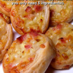 Several savoury pinwheels on a white plate. Text overlay says: Easy Savoury Pinwheels (these make a wonderful appetizer and you only need 5 ingredients!).