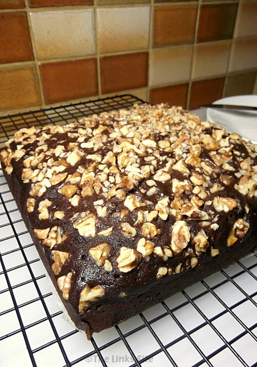 The nuts in the top this chocolate walnut cake means that it doesn’t need any icing! thelinkssite.com
