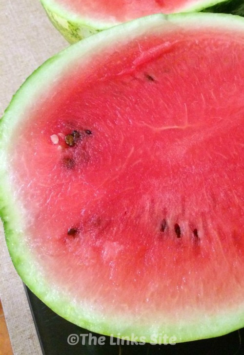 Watermelon cut in half.