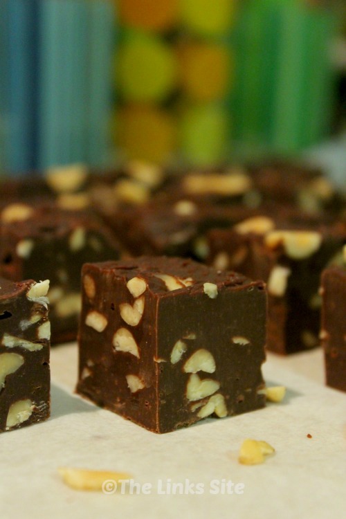 Chocolate fudge that has been cut into squares.