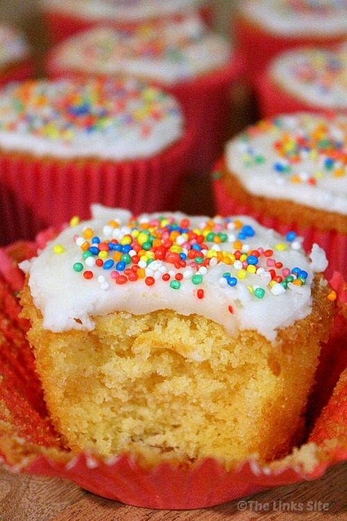 These vanilla cupcakes are so moist and fluffy; it is hard to stop at one! thelinkssite.com