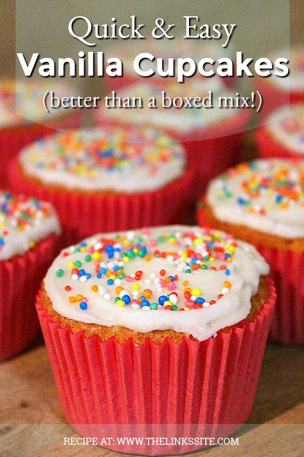 These easy homemade vanilla cupcakes taste so much better than a boxed mix! thelinkssite.com