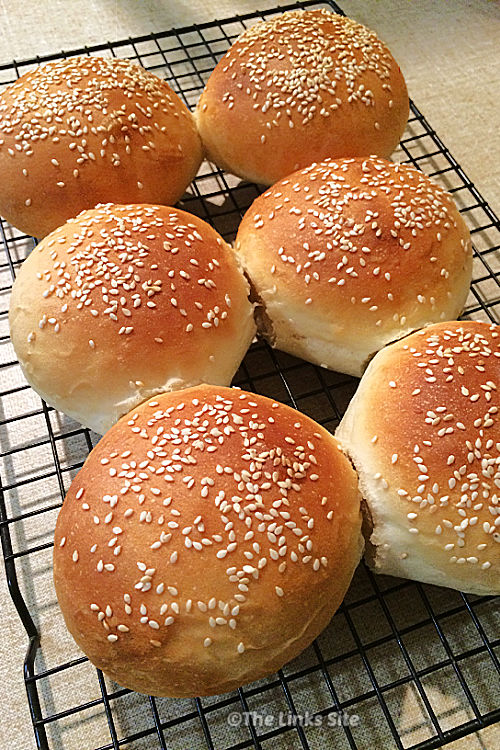 Sesame seed topped white bread rolls.