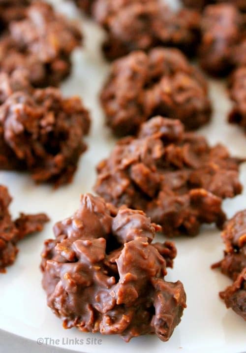 Chocolate Sultana Bites on a plate.