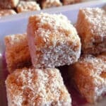 Close up of lemon coconut squares.